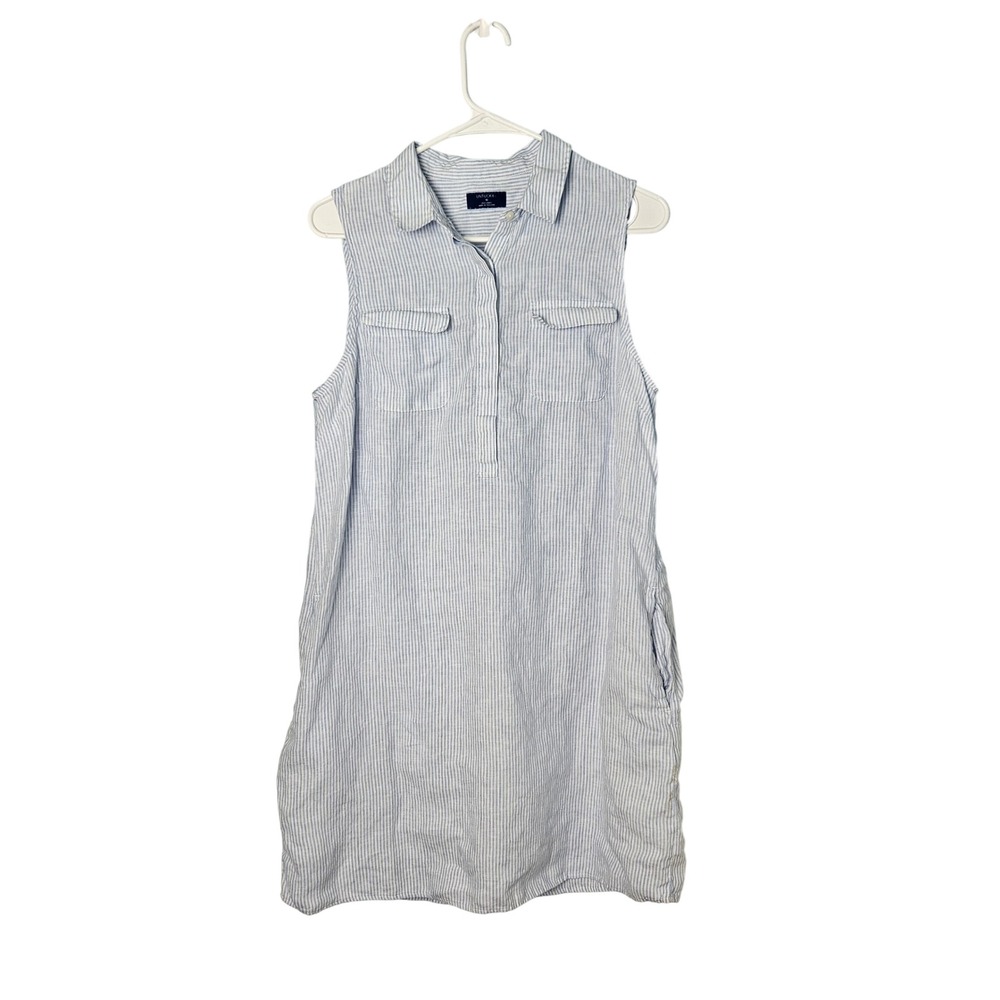 UNTUCKit Lydia Blue Stripe Sleevless Linen Button Down Dress Womens 12